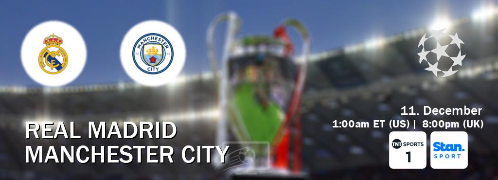 You can watch game live between Real Madrid and Manchester City on TNT Sports 1(UK) and Stan Sport(AU). You can watch game live between Real Madrid and Manchester City on TNT Sports 1(UK) and Stan Sport(AU).