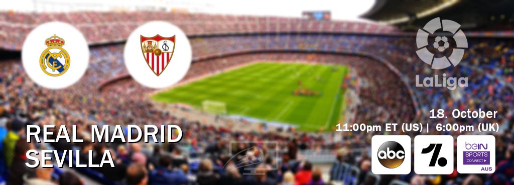 You can watch game live between Real Madrid and Sevilla on ABC(US), OneFootball, beIN Sports Connect(AU).