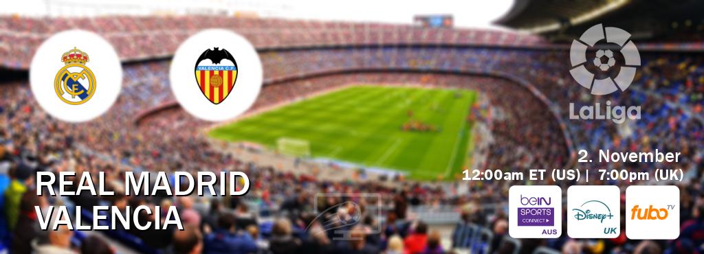 You can watch game live between Real Madrid and Valencia on beIN Sports Connect(AU), Disney+ UK(UK), fuboTV(US). You can watch game live between Real Madrid and Valencia on beIN Sports Connect(AU), Disney+ UK(UK), fuboTV(US).