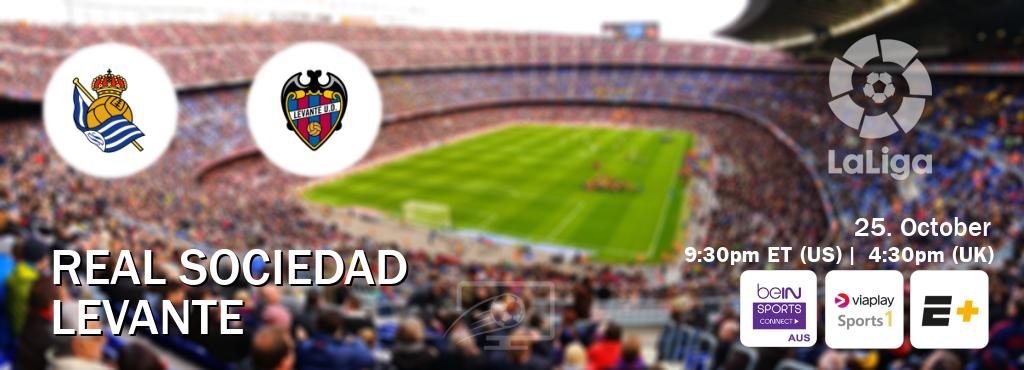 You can watch game live between Real Sociedad and Levante on beIN Sports Connect(AU), Viaplay Sports 1(UK), ESPN+(US).