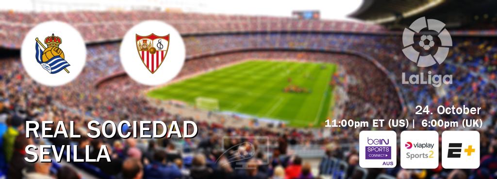 You can watch game live between Real Sociedad and Sevilla on beIN Sports Connect(AU), Viaplay Sports 2(UK), ESPN+(US). You can watch game live between Real Sociedad and Sevilla on beIN Sports Connect(AU), Viaplay Sports 2(UK), ESPN+(US).