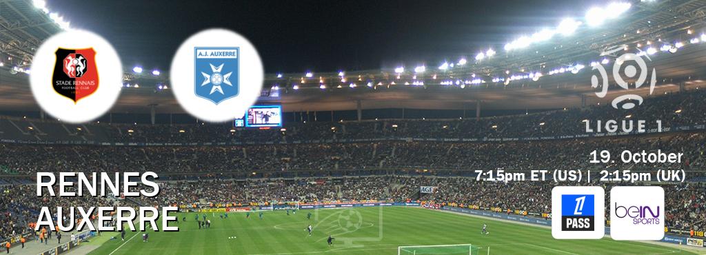 You can watch game live between Rennes and Auxerre on Ligue 1 Pass(UK) and beIN SPORTS USA(US). You can watch game live between Rennes and Auxerre on Ligue 1 Pass(UK) and beIN SPORTS USA(US).