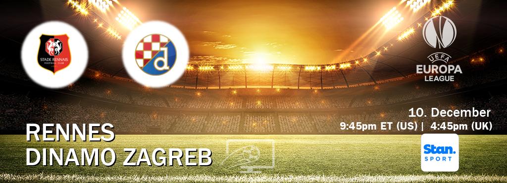 You can watch game live between Rennes and Dinamo Zagreb on Stan Sport(AU). You can watch game live between Rennes and Dinamo Zagreb on Stan Sport(AU).