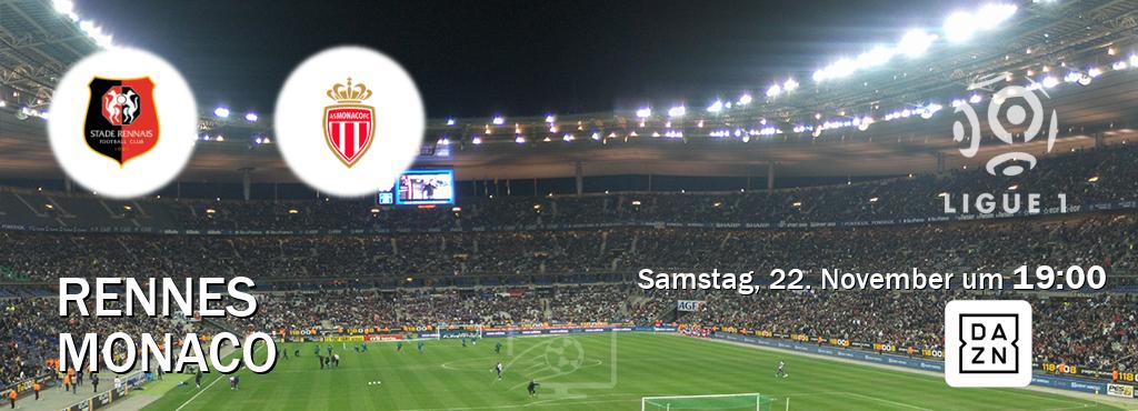 Das Spiel zwischen Rennes und Monaco wird am Samstag, 22. November um 19:00, live vom DAZN übertragen. Das Spiel zwischen Rennes und Monaco wird am Samstag, 22. November um 19:00, live vom DAZN übertragen.