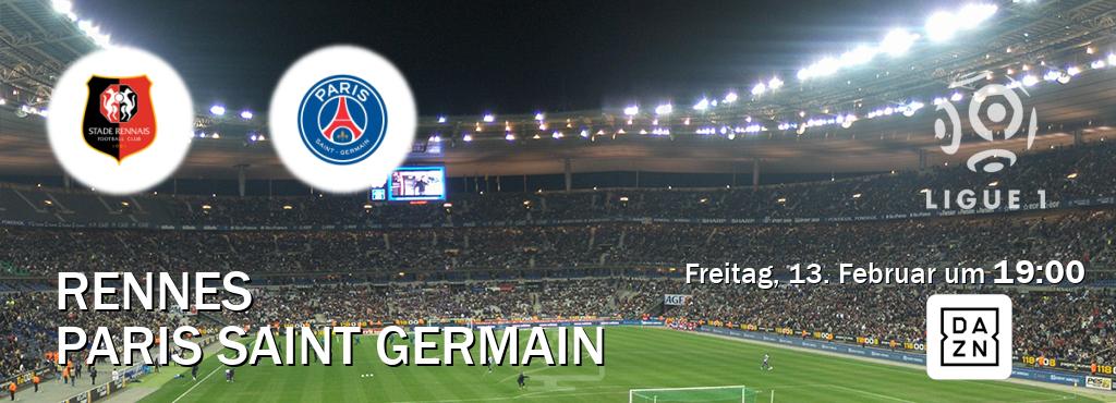 Das Spiel zwischen Rennes und Paris Saint Germain wird am Freitag, 13. Februar um 19:00, live vom DAZN übertragen. Das Spiel zwischen Rennes und Paris Saint Germain wird am Freitag, 13. Februar um 19:00, live vom DAZN übertragen.