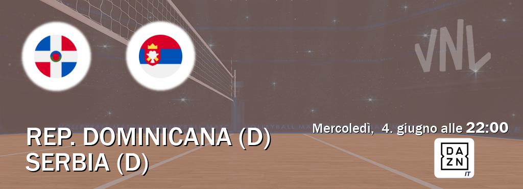 Il match Rep. Dominicana (D) - Serbia (D) sarà trasmesso in diretta TV su DAZN Italia (ore 22:00)