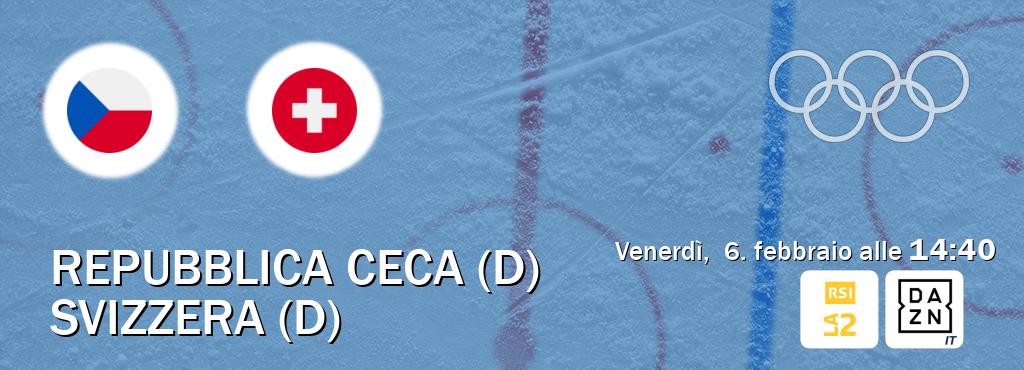 Il match Repubblica Ceca (D) - Svizzera (D) sarà trasmesso in diretta TV su RSI La 2 e DAZN Italia (ore 14:40)