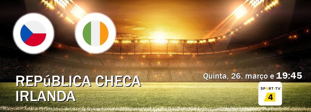 Jogo entre República Checa e Irlanda tem emissão Sport TV 4 (quinta, 26. março e 19:45). Jogo entre República Checa e Irlanda tem emissão Sport TV 4 (quinta, 26. março e 19:45).