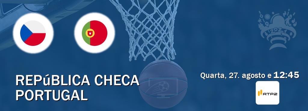 Jogo entre República Checa e Portugal tem emissão RTP 2 (quarta, 27. agosto e 12:45). Jogo entre República Checa e Portugal tem emissão RTP 2 (quarta, 27. agosto e 12:45).