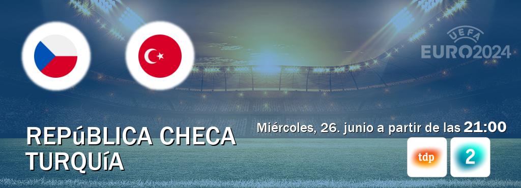 El partido entre República Checa y Turquía será retransmitido por Teledeporte y LA 2 (miércoles, 26. junio a partir de las  21:00).