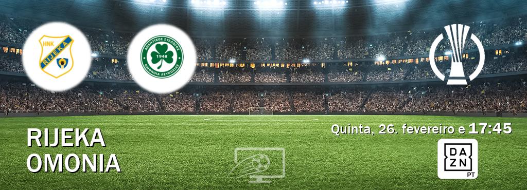 Jogo entre Rijeka e Omonia tem emissão DAZN (quinta, 26. fevereiro e  17:45).