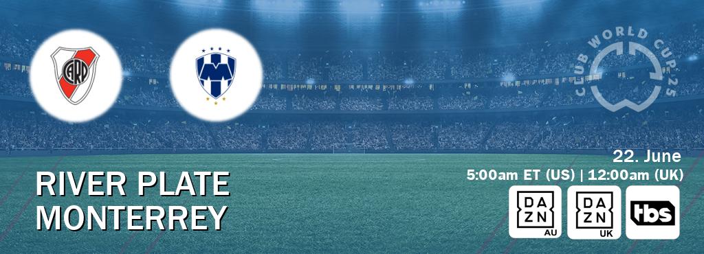 You can watch game live between River Plate and Monterrey on DAZN(AU), DAZN UK(UK), TBS(US).
