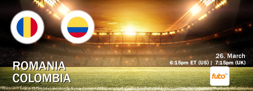 You can watch game live between Romania and Colombia on fuboTV(US).