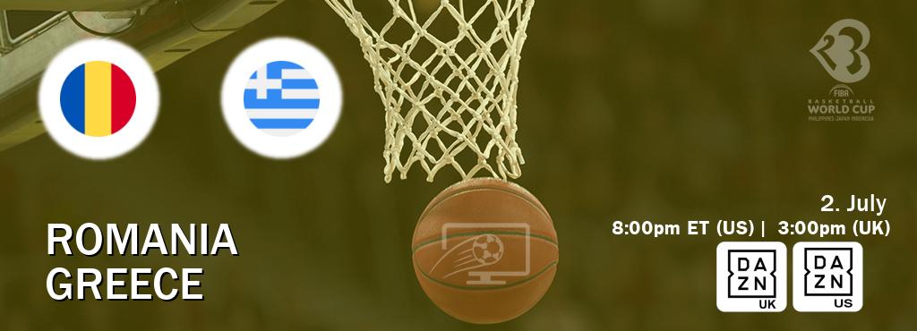 You can watch game live between Romania and Greece on DAZN UK(UK) and DAZN(US).