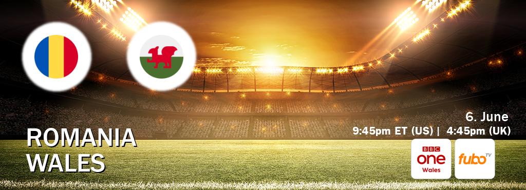 You can watch game live between Romania and Wales on BBC One Wales(UK) and fuboTV(US).