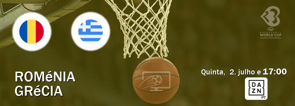 Jogo entre Roménia e Grécia tem emissão DAZN (quinta,  2. julho e  17:00).