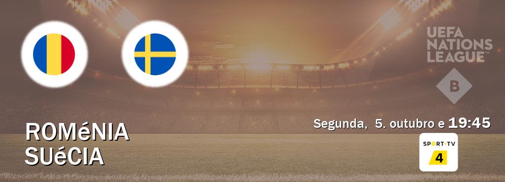 Jogo entre Roménia e Suécia tem emissão Sport TV 4 (segunda, 5. outubro e 19:45). Jogo entre Roménia e Suécia tem emissão Sport TV 4 (segunda, 5. outubro e 19:45).
