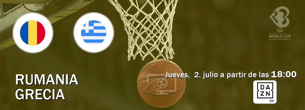 El partido entre Rumania y Grecia será retransmitido por DAZN España (jueves,  2. julio a partir de las  18:00).