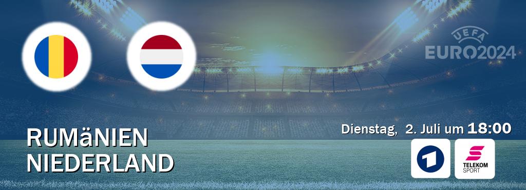 Das Spiel zwischen Rumänien und Niederland wird am Dienstag,  2. Juli um  18:00, live vom Das Erste und Magenta Sport übertragen.