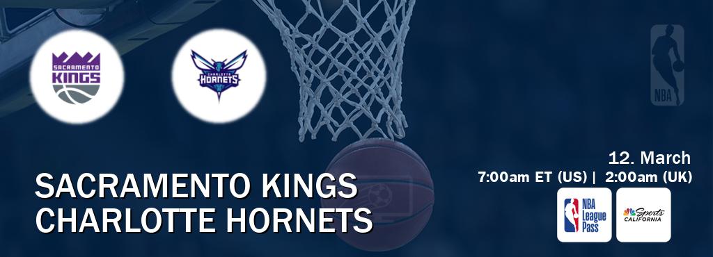 You can watch game live between Sacramento Kings and Charlotte Hornets on NBA League Pass and NBCS California(US).