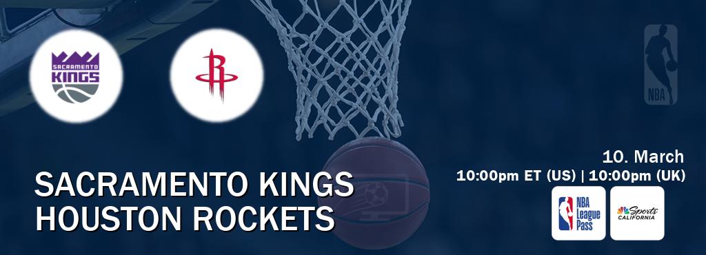 You can watch game live between Sacramento Kings and Houston Rockets on NBA League Pass and NBCS California(US).