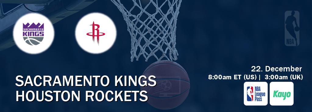 You can watch game live between Sacramento Kings and Houston Rockets on NBA League Pass and Kayo Sports(AU).