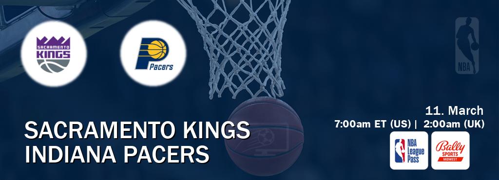 You can watch game live between Sacramento Kings and Indiana Pacers on NBA League Pass and Bally Sports Midwest(US).