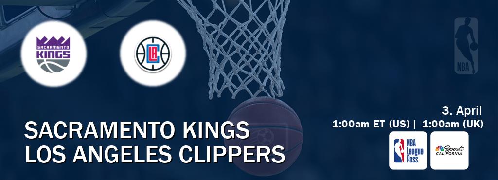 You can watch game live between Sacramento Kings and Los Angeles Clippers on NBA League Pass and NBCS California(US).