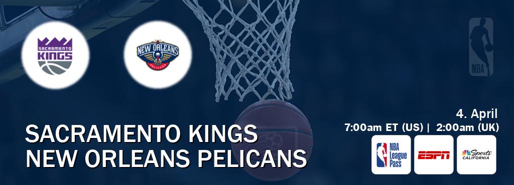 You can watch game live between Sacramento Kings and New Orleans Pelicans on NBA League Pass, ESPN(AU), NBCS California(US).