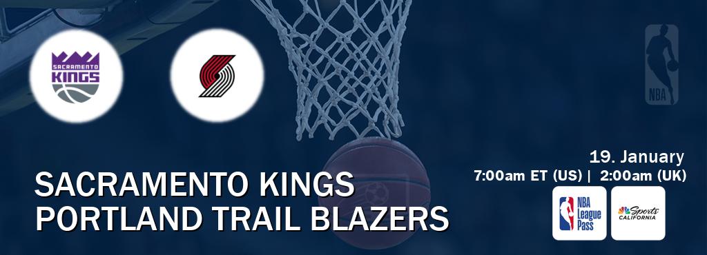 You can watch game live between Sacramento Kings and Portland Trail Blazers on NBA League Pass and NBCS California(US).
