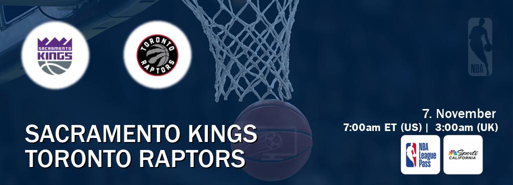 You can watch game live between Sacramento Kings and Toronto Raptors on NBA League Pass and NBCS California(US).