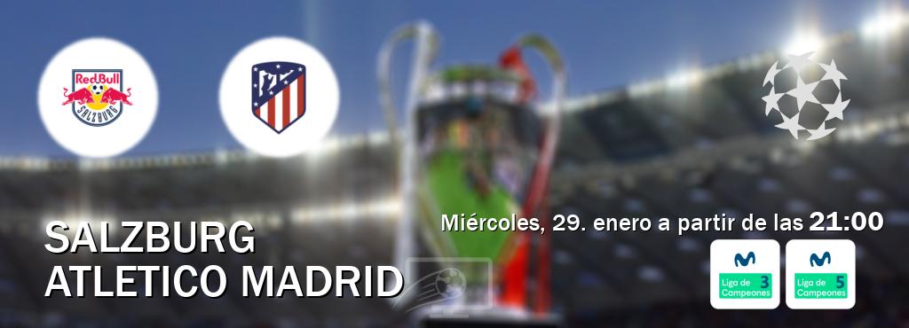 El partido entre Salzburg y Atletico Madrid será retransmitido por Movistar Liga de Campeones 3 y Movistar Liga de Campeones 5 (miércoles, 29. enero a partir de las  21:00).