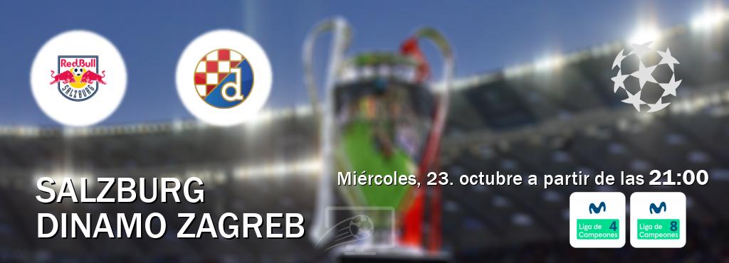 El partido entre Salzburg y Dinamo Zagreb será retransmitido por Movistar Liga de Campeones 4 y Movistar Liga de Campeones 8 (miércoles, 23. octubre a partir de las  21:00).