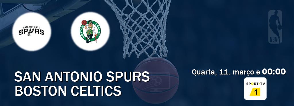 Jogo entre San Antonio Spurs e Boston Celtics tem emissão Sport TV 1 (quarta, 11. março e  00:00).