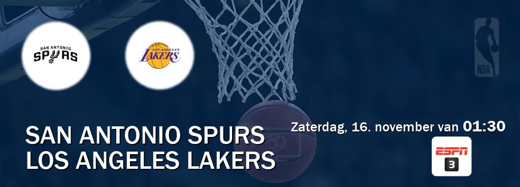 Wedstrijd tussen San Antonio Spurs en Los Angeles Lakers live op tv bij ESPN 3 (zaterdag, 16. november van  01:30).