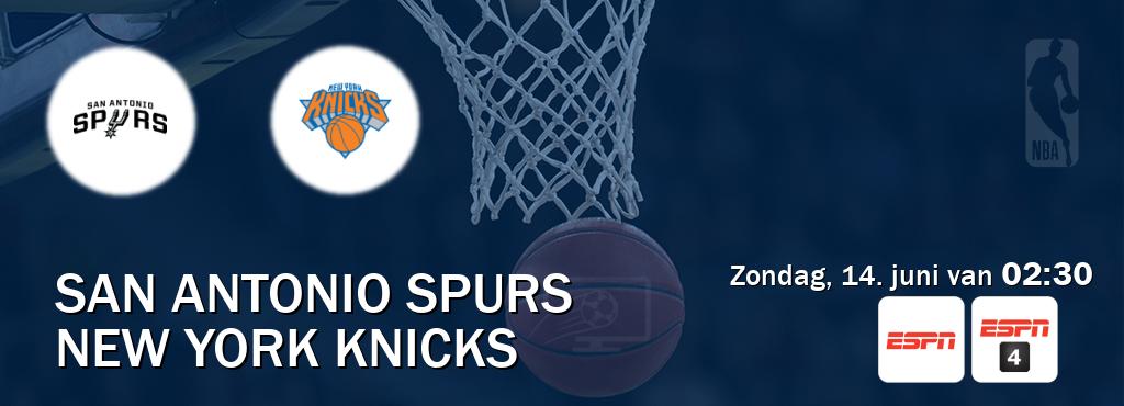 Wedstrijd tussen San Antonio Spurs en New York Knicks live op tv bij ESPN 1, ESPN 4 (zondag, 14. juni van 02:30). Wedstrijd tussen San Antonio Spurs en New York Knicks live op tv bij ESPN 1, ESPN 4 (zondag, 14. juni van 02:30).