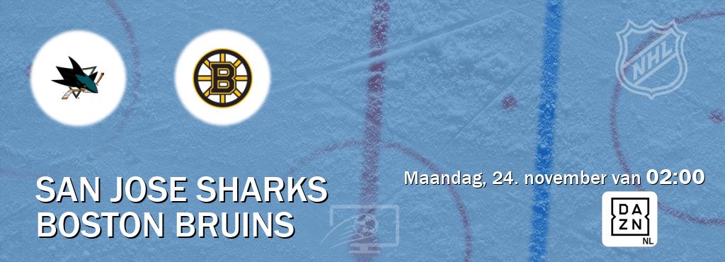 Wedstrijd tussen San Jose Sharks en Boston Bruins live op tv bij DAZN (maandag, 24. november van 02:00). Wedstrijd tussen San Jose Sharks en Boston Bruins live op tv bij DAZN (maandag, 24. november van 02:00).