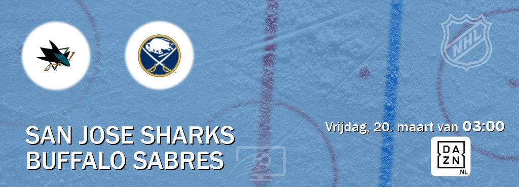 Wedstrijd tussen San Jose Sharks en Buffalo Sabres live op tv bij DAZN (vrijdag, 20. maart van  03:00).