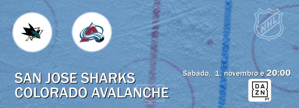 Jogo entre San Jose Sharks e Colorado Avalanche tem emissão DAZN (sábado,  1. novembro e  20:00).
