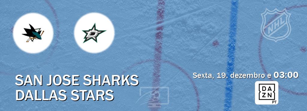 Jogo entre San Jose Sharks e Dallas Stars tem emissão DAZN (sexta, 19. dezembro e  03:00).