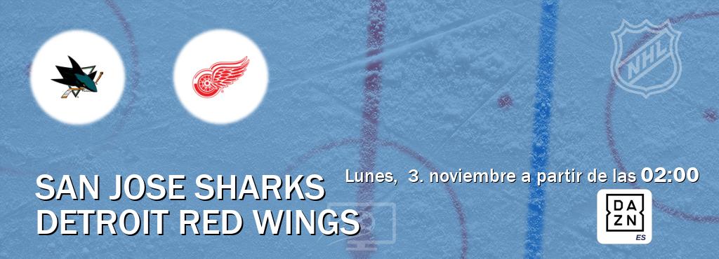 El partido entre San Jose Sharks y Detroit Red Wings será retransmitido por DAZN España (lunes, 3. noviembre a partir de las 02:00). El partido entre San Jose Sharks y Detroit Red Wings será retransmitido por DAZN España (lunes, 3. noviembre a partir de las 02:00).