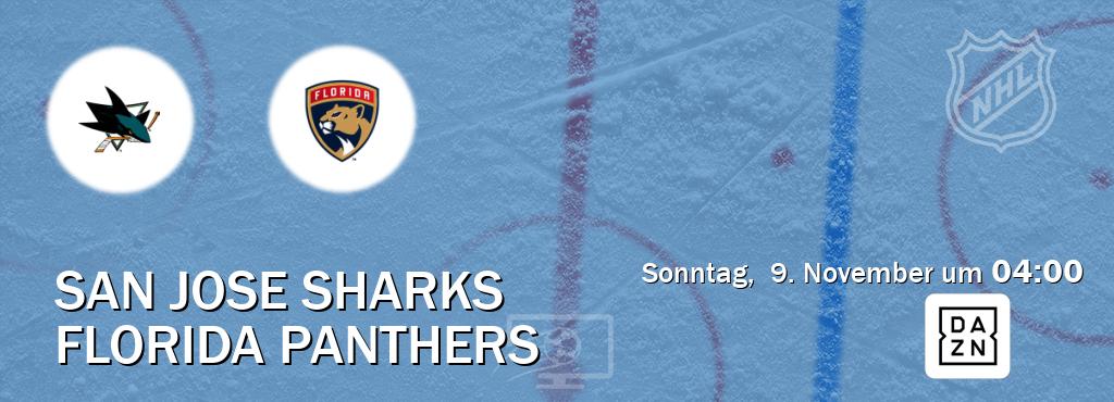 Das Spiel zwischen San Jose Sharks und Florida Panthers wird am Sonntag, 9. November um 04:00, live vom DAZN übertragen. Das Spiel zwischen San Jose Sharks und Florida Panthers wird am Sonntag, 9. November um 04:00, live vom DAZN übertragen.