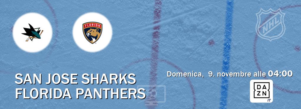 Il match San Jose Sharks - Florida Panthers sarà trasmesso in diretta TV su DAZN Italia (ore 04:00)