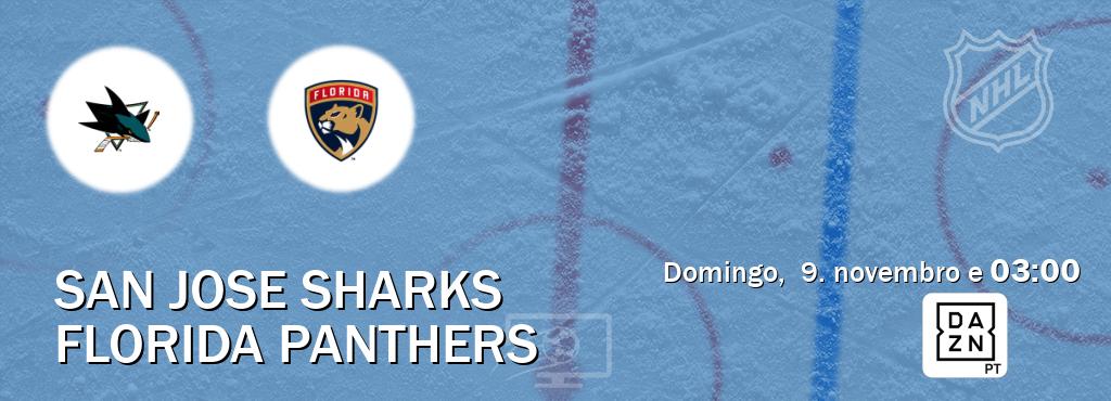 Jogo entre San Jose Sharks e Florida Panthers tem emissão DAZN (domingo,  9. novembro e  03:00).