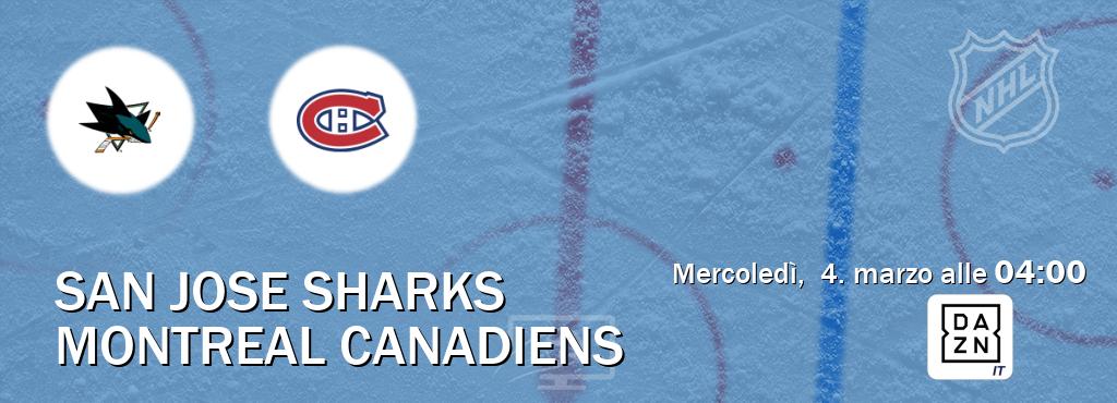 Il match San Jose Sharks - Montreal Canadiens sarà trasmesso in diretta TV su DAZN Italia (ore 04:00)