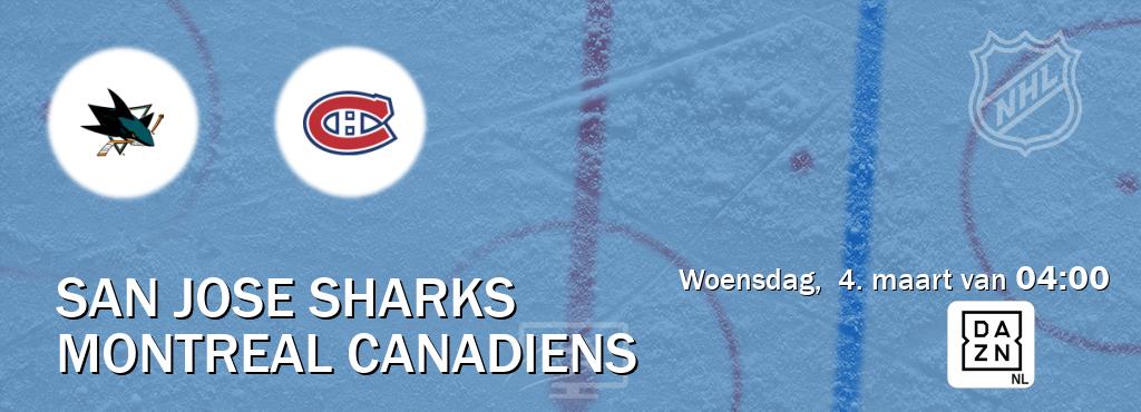 Wedstrijd tussen San Jose Sharks en Montreal Canadiens live op tv bij DAZN (woensdag,  4. maart van  04:00).
