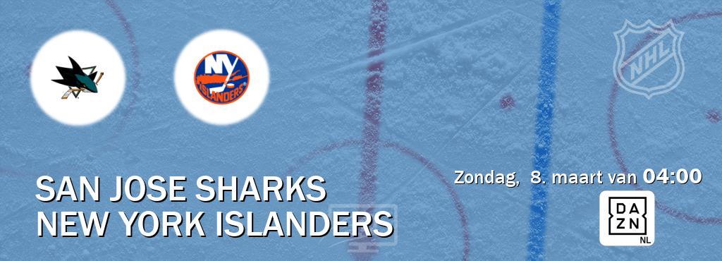 Wedstrijd tussen San Jose Sharks en New York Islanders live op tv bij DAZN (zondag, 8. maart van 04:00). Wedstrijd tussen San Jose Sharks en New York Islanders live op tv bij DAZN (zondag, 8. maart van 04:00).