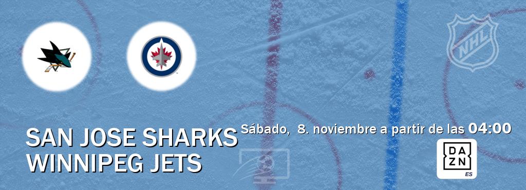 El partido entre San Jose Sharks y Winnipeg Jets será retransmitido por DAZN España (sábado, 8. noviembre a partir de las 04:00). El partido entre San Jose Sharks y Winnipeg Jets será retransmitido por DAZN España (sábado, 8. noviembre a partir de las 04:00).
