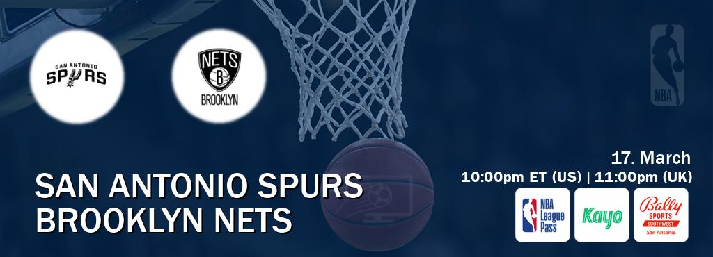 You can watch game live between San Antonio Spurs and Brooklyn Nets on NBA League Pass, Kayo Sports(AU), Bally Sports San Antonio(US).