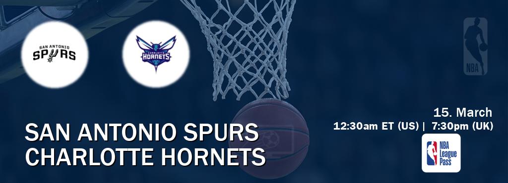 You can watch game live between San Antonio Spurs and Charlotte Hornets on NBA League Pass.
